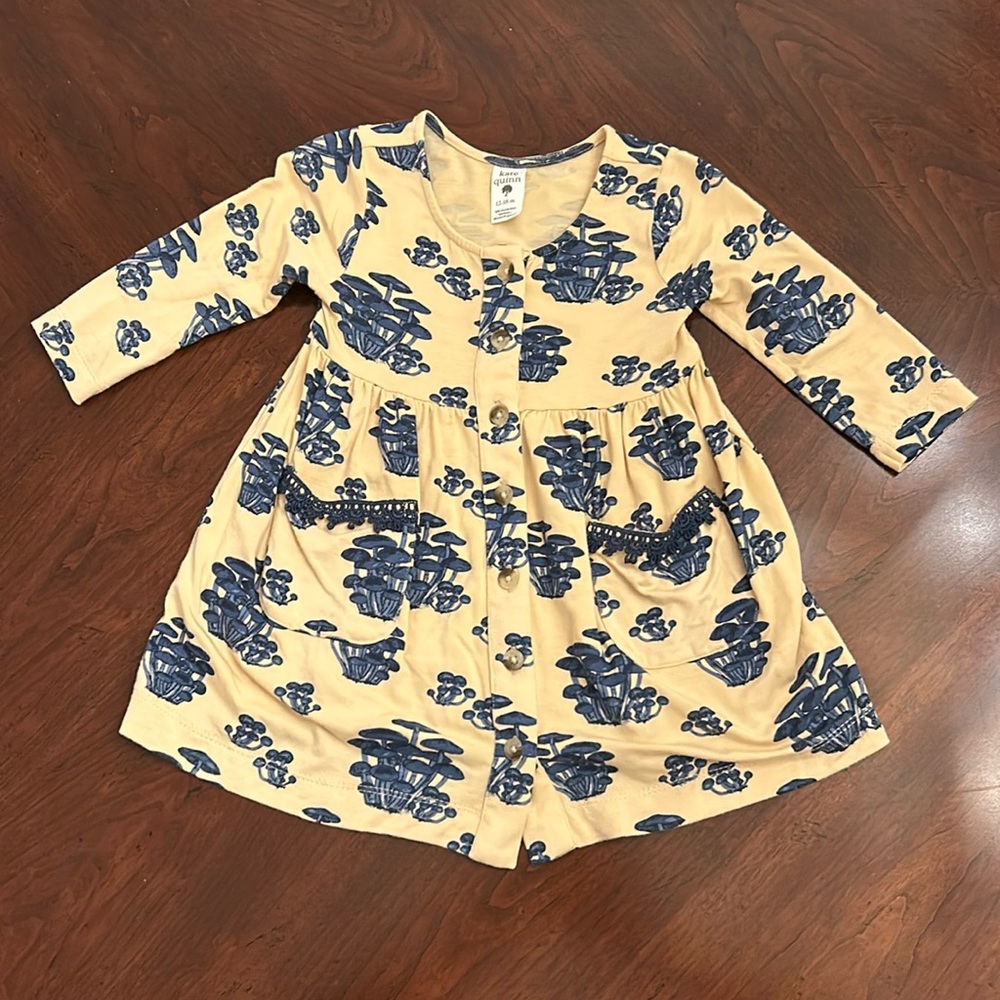Kate Quinn Bamboo Button Down Mushroom Dress with Pockets 12-18 months